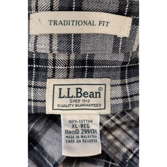 L.L. Bean Men's Cotton Fleece Shirt Long Sleeve Button Down Size XL-Reg Grey Pla - Picture 4 of 6